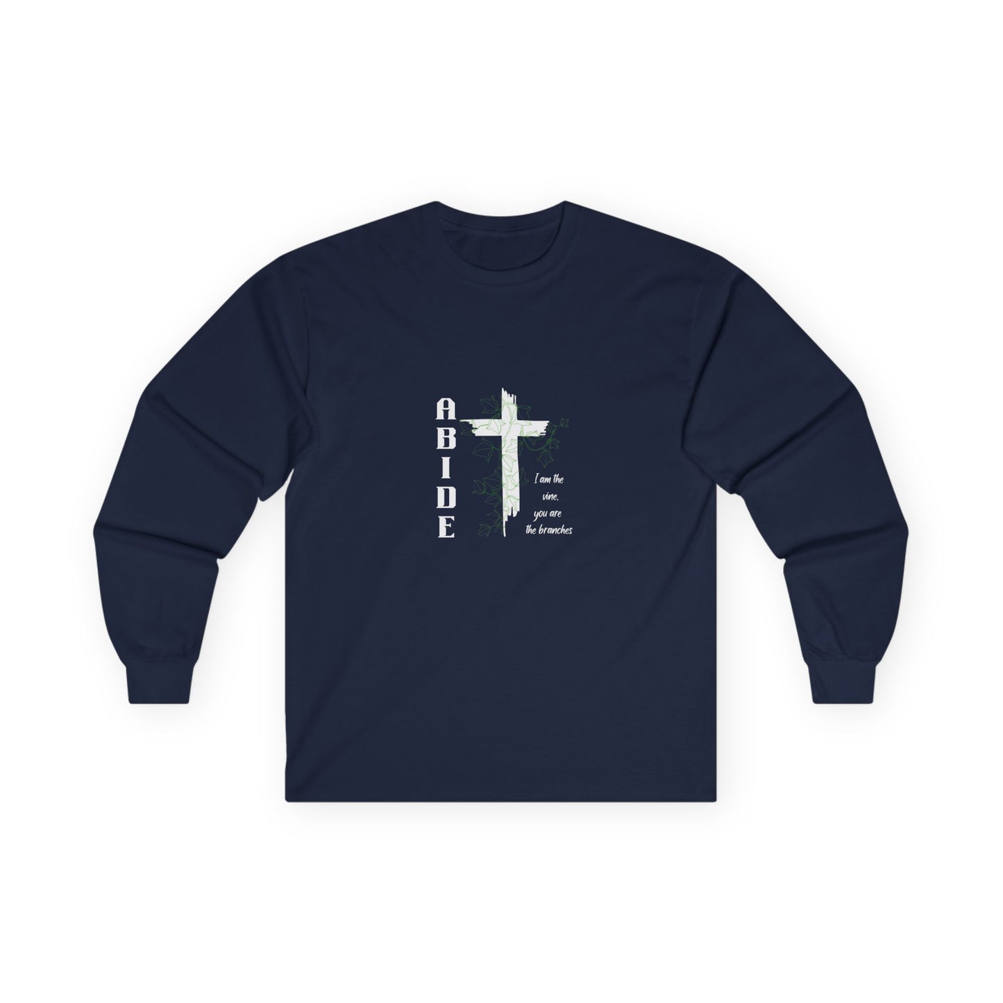 Abide Cross Long Sleeve Tee — Christian Faith Graphic Shirt