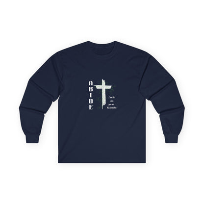Abide Cross Long Sleeve Tee — Christian Faith Graphic Shirt