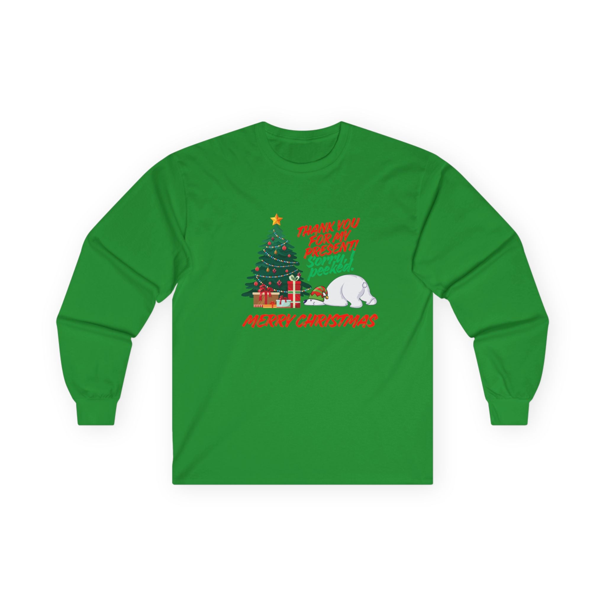 Christmas Polar Bear Long Sleeve Tee — "Thank You For Any Present! Some Peace" Holiday Shirt