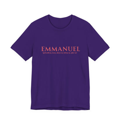 Emmanuel Christian T-Shirt — 'Emmanuel' Pink Script Faith Tee
