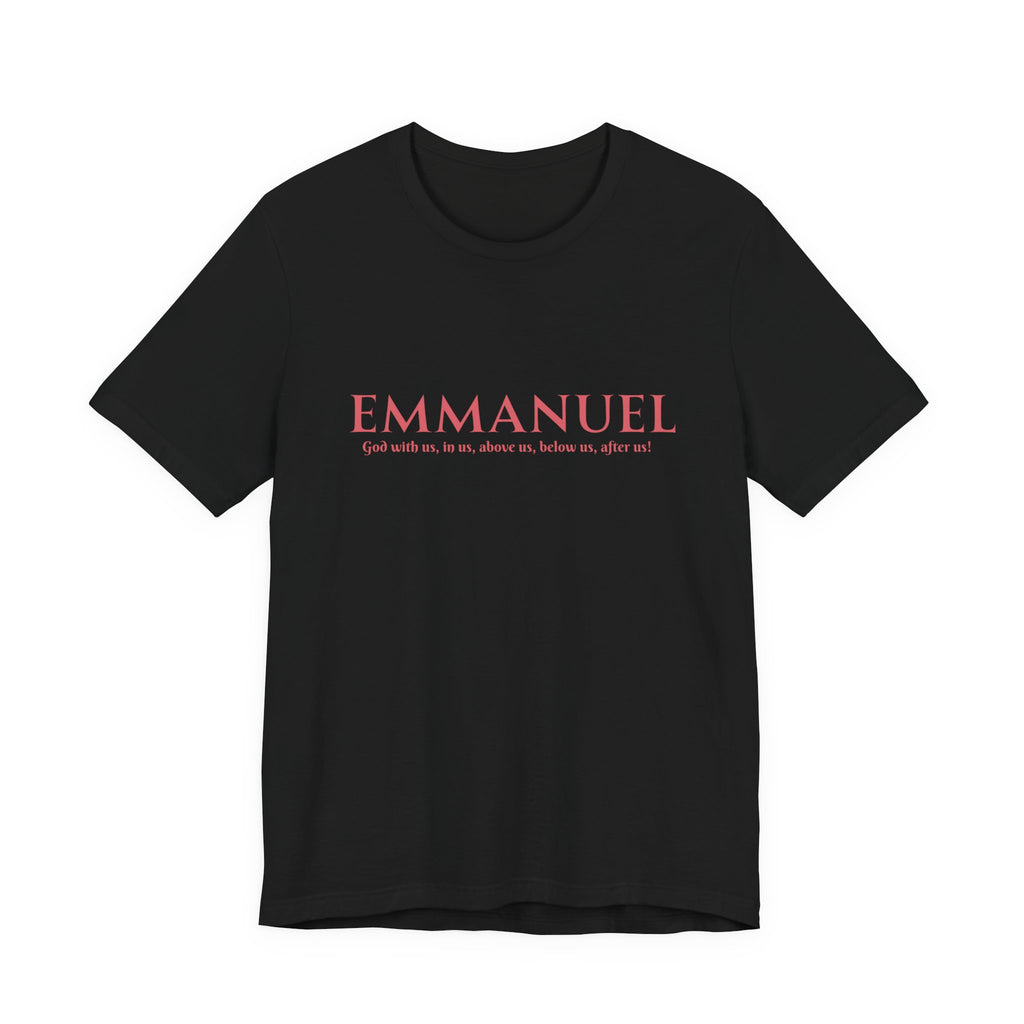 Emmanuel Christian T-Shirt — 'Emmanuel' Pink Script Faith Tee