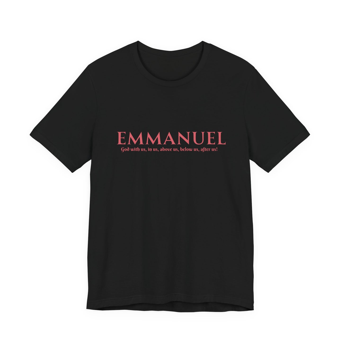 Emmanuel Christian T-Shirt — 'Emmanuel' Pink Script Faith Tee