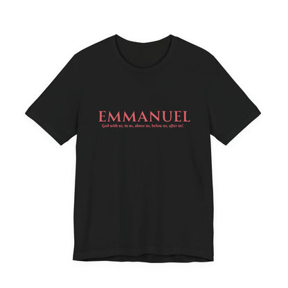 Emmanuel Christian T-Shirt — 'Emmanuel' Pink Script Faith Tee